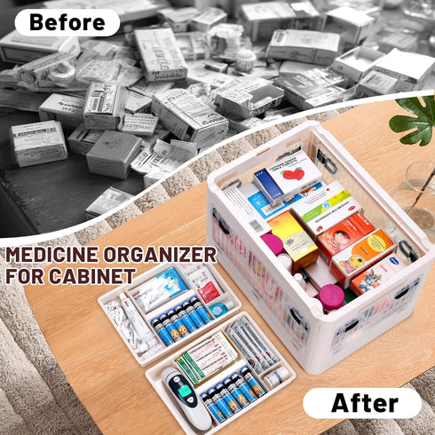24 QT Medicine Organizer Storage Box with Removable Tray, Extra Large Collapsible First Aid Box Empty, Clear Medicine