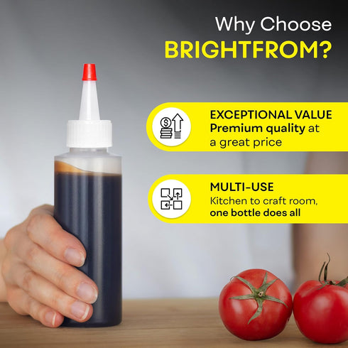 4 OZ 4 PACK BRIGHTFROM Condiment Squeeze Bottles, Empty Squirt Bottle, Red Top Cap, Leak Proof - for Ketchup, Mustard
