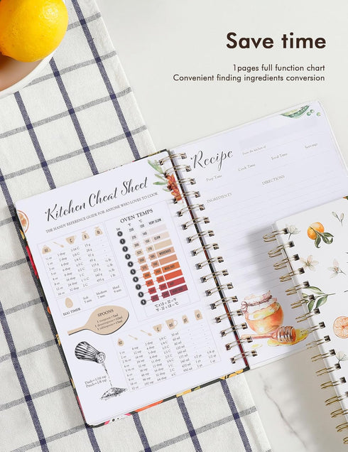 Waterproof Recipe Book: Hardcover Notebook to Write Your Recipes, Holds 120 Recipes (White)