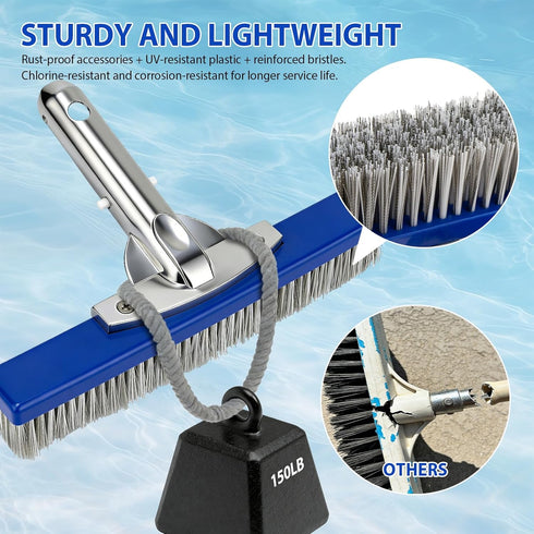 10-Inch Pool Brush Head - Combo Nylon & Stainless Steel Wire Bristles, Heavy Duty Metal Pool Brush for Extra Scrubbing