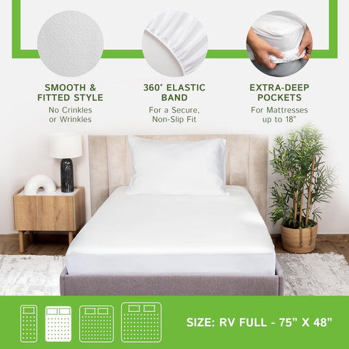 Four Seasons Essentials RV Short Full Size Waterproof Mattress Protector, Cooling Bamboo Fitted Sheet Cover
