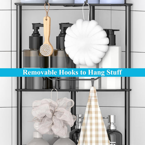 HuggieGems 3-Tier Black Shower Caddy Organizer with Hooks