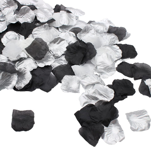 900PCS Silver Black White Artificial Flowers, Silk Rose Petals, Flower Girl Scatter Petals for Wedding