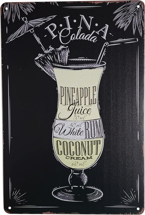 8" x 12" Popular Cocktails and Drink Bar Mix Recipes Menu for Bartenders on Metal Tin Sign