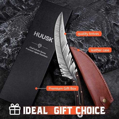 Huusk Japan Knife Hand Forged Viking Knife, High Carbon Steel Butcher and Boning Knife for Meat Cutting, Cooking Knife