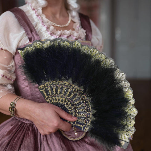 2 Pieces Feather Hand Fan Embroidered Flower Marabou 1920s for Costume Party Dancing Photoshoot Wedding Decor