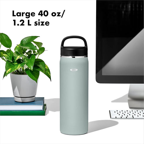 OXO 40 oz Insulated Water Bottle with Handled Lid, Slate