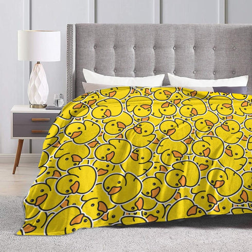 Perinsto 80"X60" Cute Rubber Ducky Throw Blanket Ultra Soft Warm All Season Yellow Cartoon Ducks Decorative Fleece