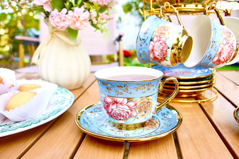 TATSUMI 20 Set set Set,Tea Set Pieces Porcelain Tea With Metal Holder, European Ceramic tea for adults,Flower Tea