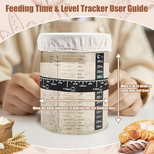 40oz 10" 11" Set Sourdough Starter Kit, Sourdough Bread Baking Supplies with Jar, & Cotton Banneton Proofing Baskets