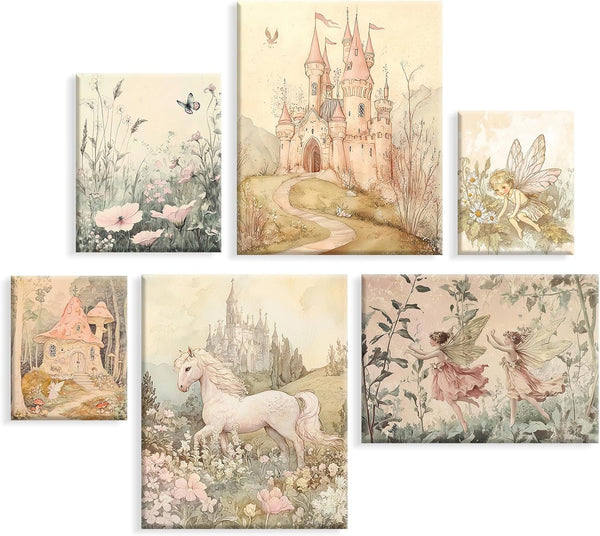 Olctedo Vintage Fairy Nursery Wall Art Baby Girl Room Canvas Wall Decor Magic