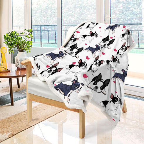 BlessLiving Boston Terrier & Frenchie Dog Plush Blanket, Cute Puppy Dog Cozy Fleece Throw for Kids, Girls & Women -