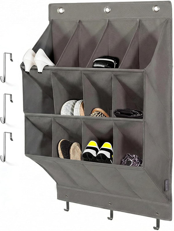 Over the Door Shoe Organizer, Grey 12 Pockets Hanging Shoe Storage Rack