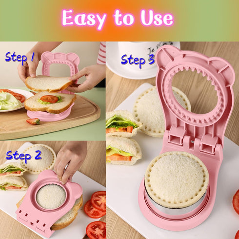 Sandwich Cutter and Sealer, Uncrustable Sandwich Maker for Kids Lunch, Pink