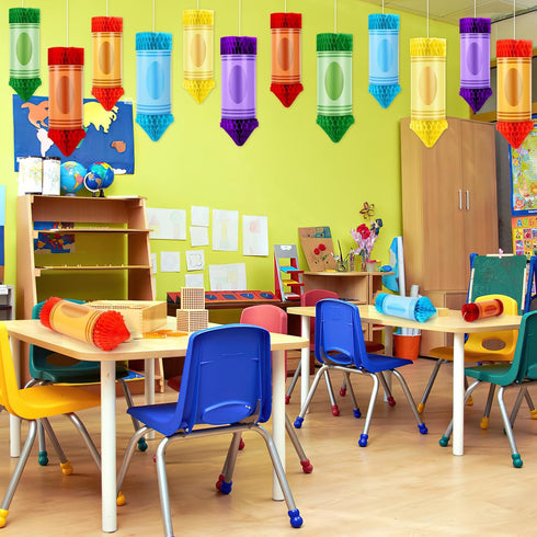 12 Pcs Crayon Pencil Hanging Honeycomb, Welcome Back to School Classroom Decorations for Teacher Appreciation Week