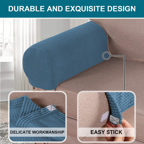 Turquoize Stretch Armrest Covers for Chairs, Anti-Slip Furniture Protector Set of 2, Dusty Blue