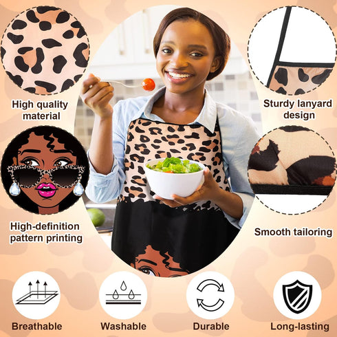 3 Pieces African American Women Aprons, Waterproof Adjustable Black Girl Art Bibs for Cooking, Baking