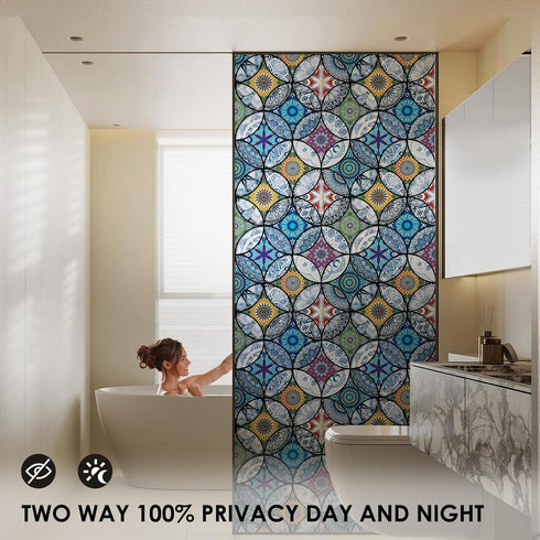 DKTIE Static Cling Decorative Window Film with Installation Tools, Non-Adhesive Privacy Film for Bathroom Shower Door,