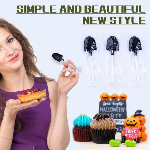 OaaXbbECco Cute Mini Shovel Shape Disposable Plastic Dessert Spoons, 100 Black & White Model 2