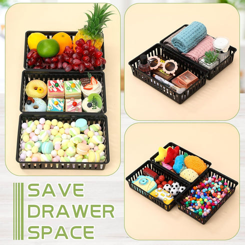 6 Pack Plastic Basket - 10.24 x 6.5 x 2.36 Inch Small Storage Bins for Organizing Shelves, Home Desks, Crafts, Black