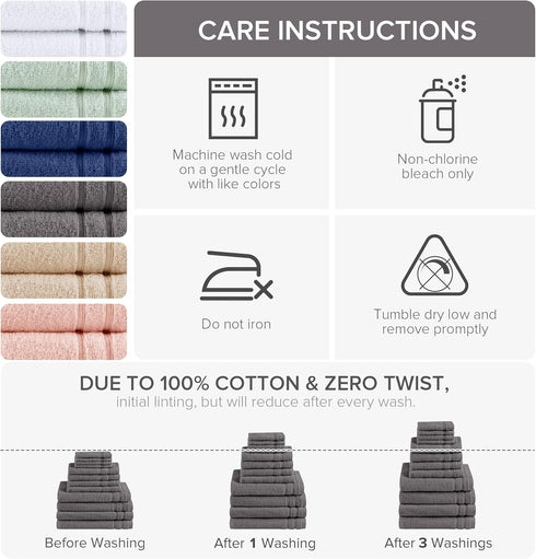 Set 12 Set, 4 4 4 100% Comfort Spaces Luxury Bath Towel - piece Quick Dry, Hand Towels, Washcloths, Large Bath Towels