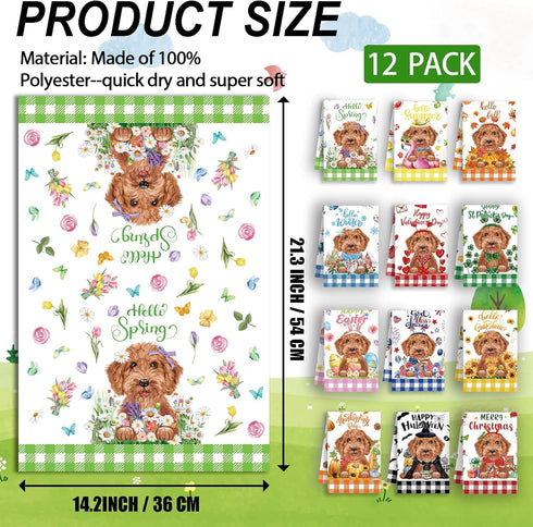 MALEBAZI Set 12, 21.3x14.2 Inch Cute Golden Doodle Holiday Kitchen Towels of Funny Dog Hand Towels, Puppy Dish Cloths