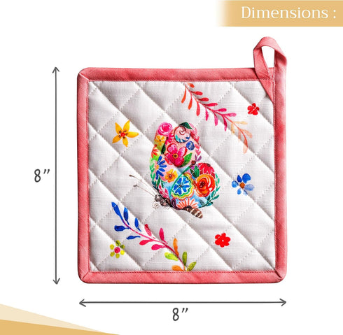 Maison d' Hermine 100% Cotton Pot Holders Set, Heat Resistant 8" x 8" Hot Pads for Cooking, Pack of 2