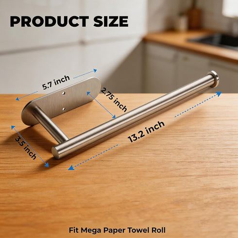 2 Pack,Stainless CUXIXA Paper Towel Holder Under Cabinet Steel Paper Towel Holder Wall Mount for Kitchen, Bathroom, RV
