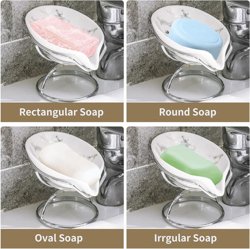 Dobbyby Leaf-Shaped Soap Dish Premium Ceramic Soap Bar Holder with Self-Drainage System Bar Soap Holder for Shower