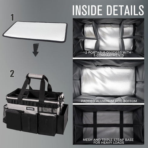 Wearable Cleaning Caddy Bag, Organizer with Handle & Shoulder Straps for Housekeepers, 4 Foldable Dividers (Grey)