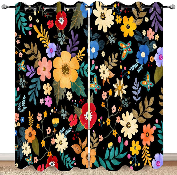 Colorful Flowers Floral Curtain Boho Pile Flowers Halloween Spring Summer Decor Women