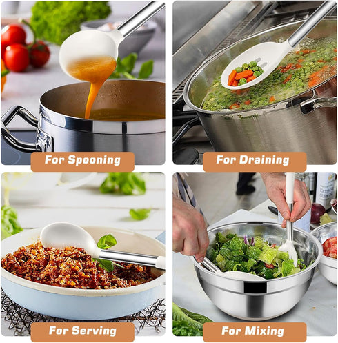 TeamFar Kitchen Utensils, 4 PCS Silicone Cooking Utensils with Stainless Steel Handle for Nonstick Cookware, Non-toxic