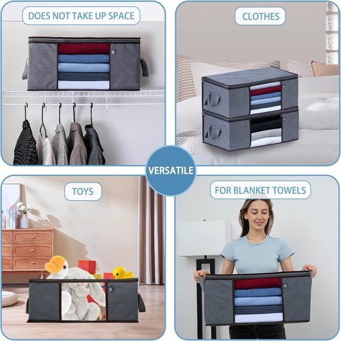 VENO 3 Pack Large Organizer Storage Bag for Clothes, Grey, Foldable with Sturdy Zipper, Clear Window, 13.3 Gallon