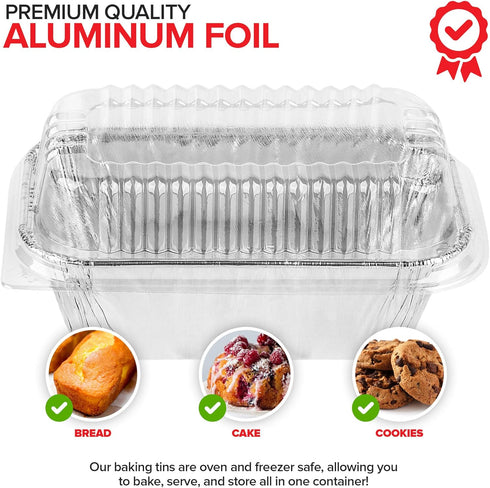 Stock Your Home Disposable Aluminum Mini Loaf Pans with Lids, 1 lb (50 Pack) for Cake, Bread Packaging