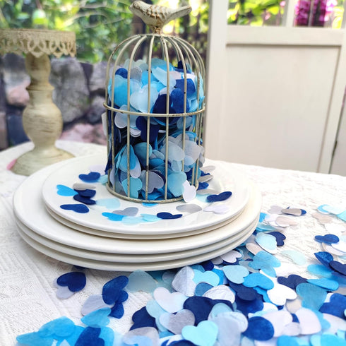 Blue Silver Tissue Paper Heart Confetti, Wedding Engagement Bridal Shower Decor, 1 Inch Pack of 6000