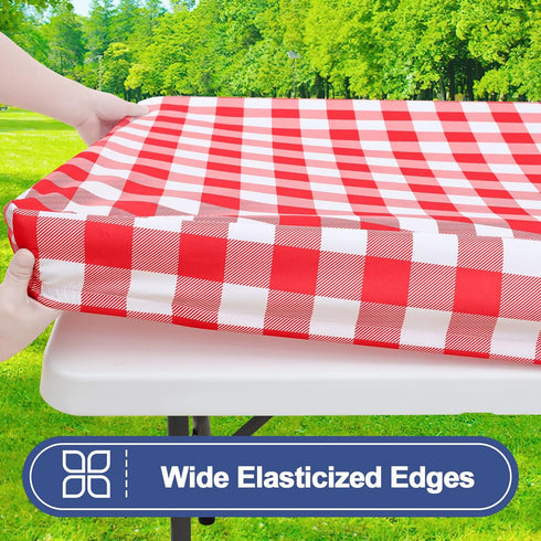 8 30"x96") Smiry Picnic Table Cover with Bench Covers, Waterproof Elastic Fitted Tablecloths for Foot Rectangle Tables