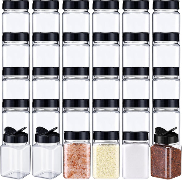 Mimorou 30 Pack Plastic Spice Jars with Shaker Lids Clear Seasoning Containers