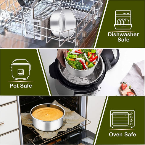 P&P CHEF 6 Inch Cake Pans Set, Round Stainless Steel Baking Pan for Birthday Wedding Cakes, Heavy Duty, Dishwasher Safe