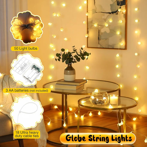 1 Pack 23 50 8 Enhon ft LED Battery Operated String Lights, Globe Starry Fairy Lights, Modes, Plug in with Timer