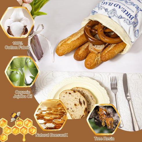 Stnopw Reusable Beeswax Bread Bags - Large Capacity Cotton Storage for Homemade, Sourdough & Fresh Bread | Food-Grade