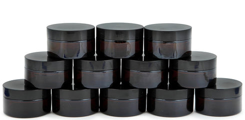 Vivaplex 12 Amber Round Glass Jars, 15 ml with Inner Liners and Black Lids