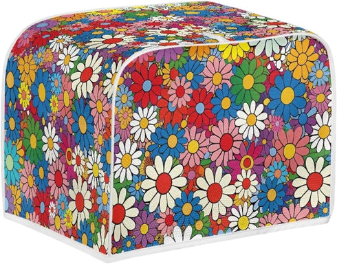 Daisy Flowers Printed Toaster Cover 2 Slice Wide Slot, Washable Kitchen Appliance Small Oven Bakeware Protector, Bread Maker Cover Dust and Fingerprint Protection