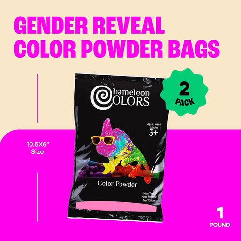 1 lb Chameleon Colors Pink Gender Reveal Powder - Two Bags - Vibrant Pink Color - Powder for Baby Girl Gender Reveal
