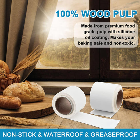 Cake Pan Liner Roll Pack of 2, P&P CHEF Nonstick Baking Parchment Paper, 1.85in x 111.5ft