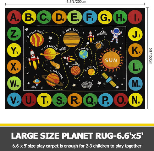 Decor,5'x6.6' Capslpad Black Outer Space Kids Play Rug ABC Alphabet Kids Play Mat for Toddlers Non Slip Solar System