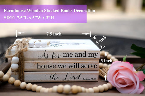As for Me and My House We Will Serve the Lord Decor - Rustic Wood Decorative Books Stack for Home Coffee Table
