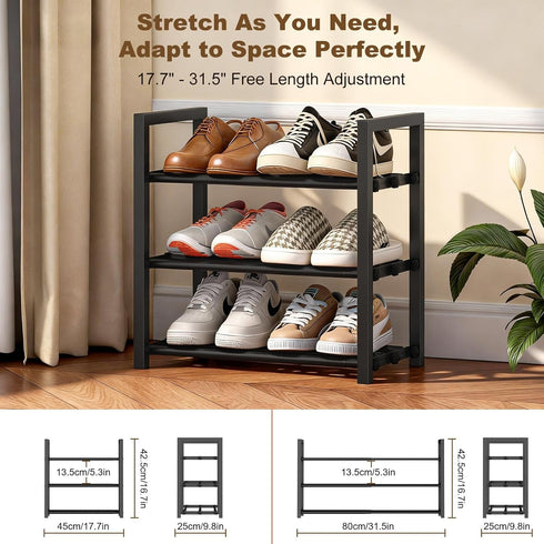 3-Tire Closet, 17"-31" 6-12 Roylvan Expandable Shoe Rack for Adjustable Free Standing Shoe Shelf Storage Fits Pairs
