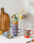 Set 6 14 oz HENXFEN LEAD Boho Ceramic Coffee Mugs of Porcelain Cups for Latte, Cappuccino, Tea & Cocoa Microwave