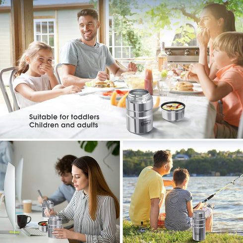 Bidakid Set 25.4oz 17oz 12 Insulated Food Jar & Stainless Steel Containers with Folding Spoon and Carrying Bags