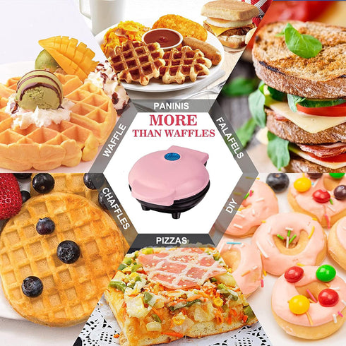Mini Maker Waffle Maker 5“ Non-Stick Waffler Iron, Adjustable Browning Control, Heart Shape (Pink)